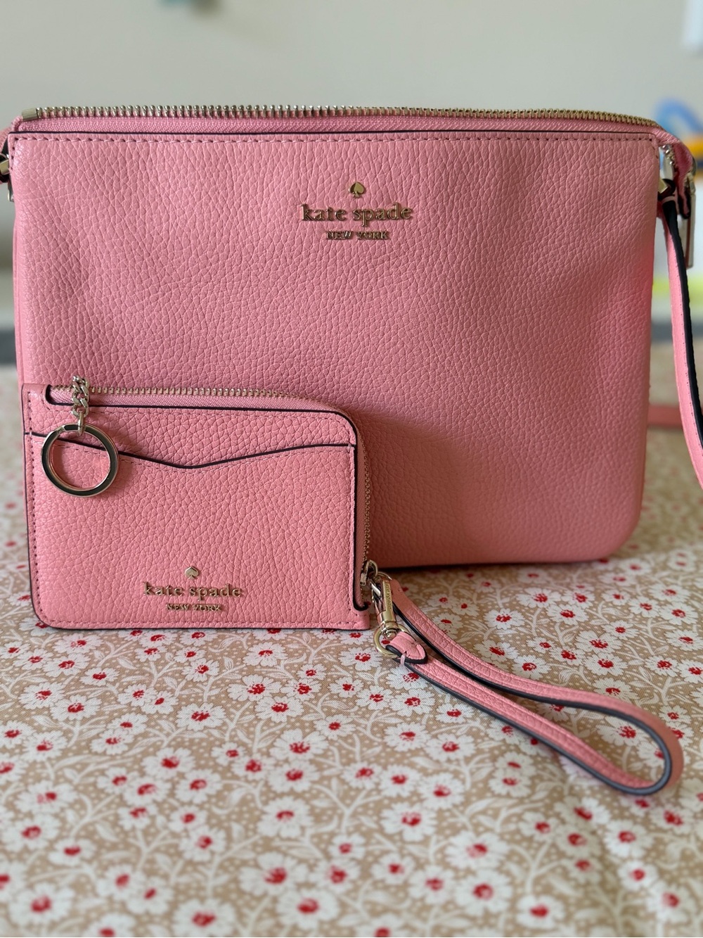 kate spade Pink Pebbled Leather Crossbody with Wristlet Card Pouch